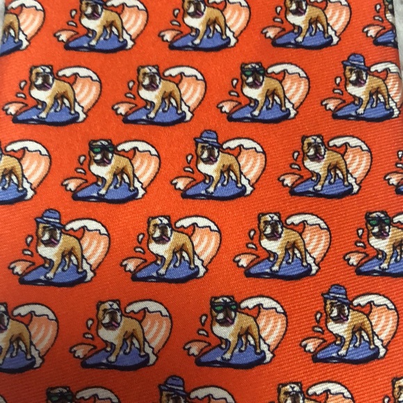 Tommy Hilfiger Orange Silk Tie Surfing Bulldogs - Picture 2 of 12